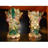 A pair of c1850 Coalport floral encrusted pierced vases,