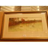 GEORGE OYSTON watercolour of sheep in a meadow,