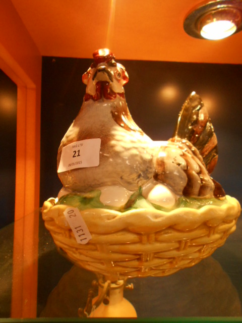 A vintage crock-pot in the form of a chicken