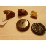 Three 19thC jade animals and two tablets