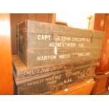 An iron bound military trunk once belonging to Captain John Gregory R.A.