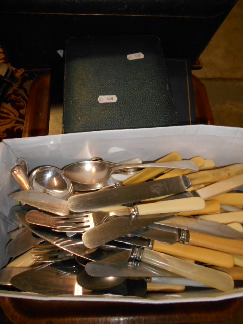 A selection of assorted bone handled and plated cutlery to include fish sets, butter knives,