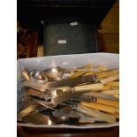 A selection of assorted bone handled and plated cutlery to include fish sets, butter knives,
