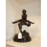 A 20thC bronze figure group depicting two boys playing leap frog, signed 'Barrie',