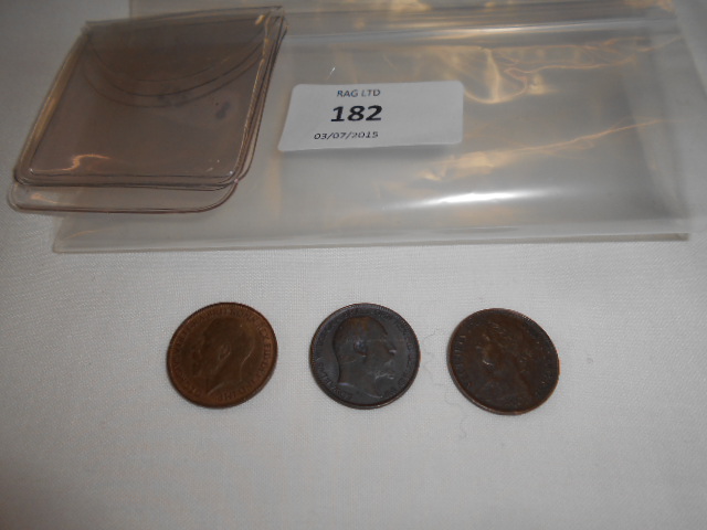 Three farthings to include Victoria 1886,