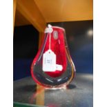 A Whitefriars ruby glass vase of pear drop form,