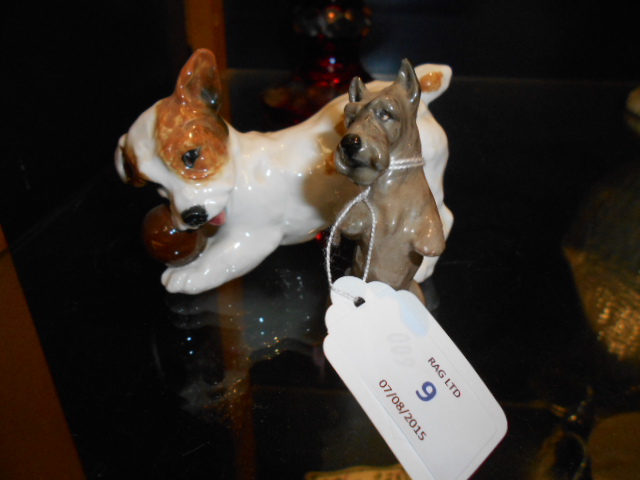 A Royal Doulton terrier with ball HN1103 and a Royal Doulton West Highland Terrier