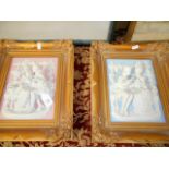 A pair of mid-20th C moulded porcelain relief's of Rococo lovers,