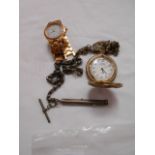 A Victorian white metal fob and propelling pencil, a gents wristwatch,