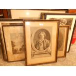 A quantity of antique etchings and engravings to include landscapes, portraits etc,
