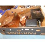 A selection of miscellaneous items to include shoe lasts,  a rosewood work box, jewellery boxes,