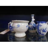 A 19th C Chinese blue and white teapot, a Chinese blue and white bottle vase,