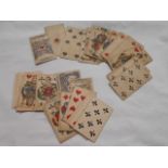 A part set of 19th C German playing cards with scenic scenes,