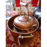 A vintage copper kettle and tureen
