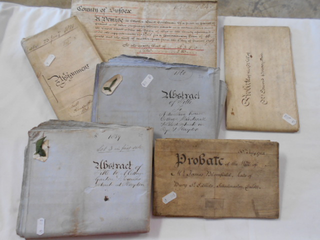 A quantity of probates and indentures relating to members of the Blomfield family and properties in