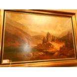 A Victorian oil on canvas of a mountain river landscape,