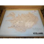 KEITH WARD map of Iceland in relief on board,