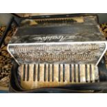 A mid-20th C 'Araldo' grey marble and mother of pearl effect accordion and case