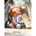 A selection of miscellaneous items to include a pen box decorated with shells,