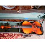 A 20th C 'Skylark' students violin and hard case lacking bow