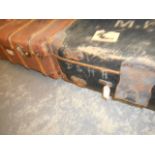 A Webb & Son leather steamer trunk together with a wooden bound steamer trunk
