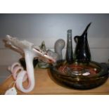 A collection of 20th C art glass to include a Murano cased glass ashtray and vase,