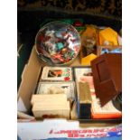 A collection of mainly European vintage child's card games, three 1950's / 60's plastic lorries,