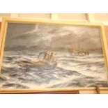 HARRY BERRY (1905-1994) oil on canvas of lifeboats in stormy sea,