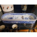 A Spode blue and white toothbrush tray with floral decoration