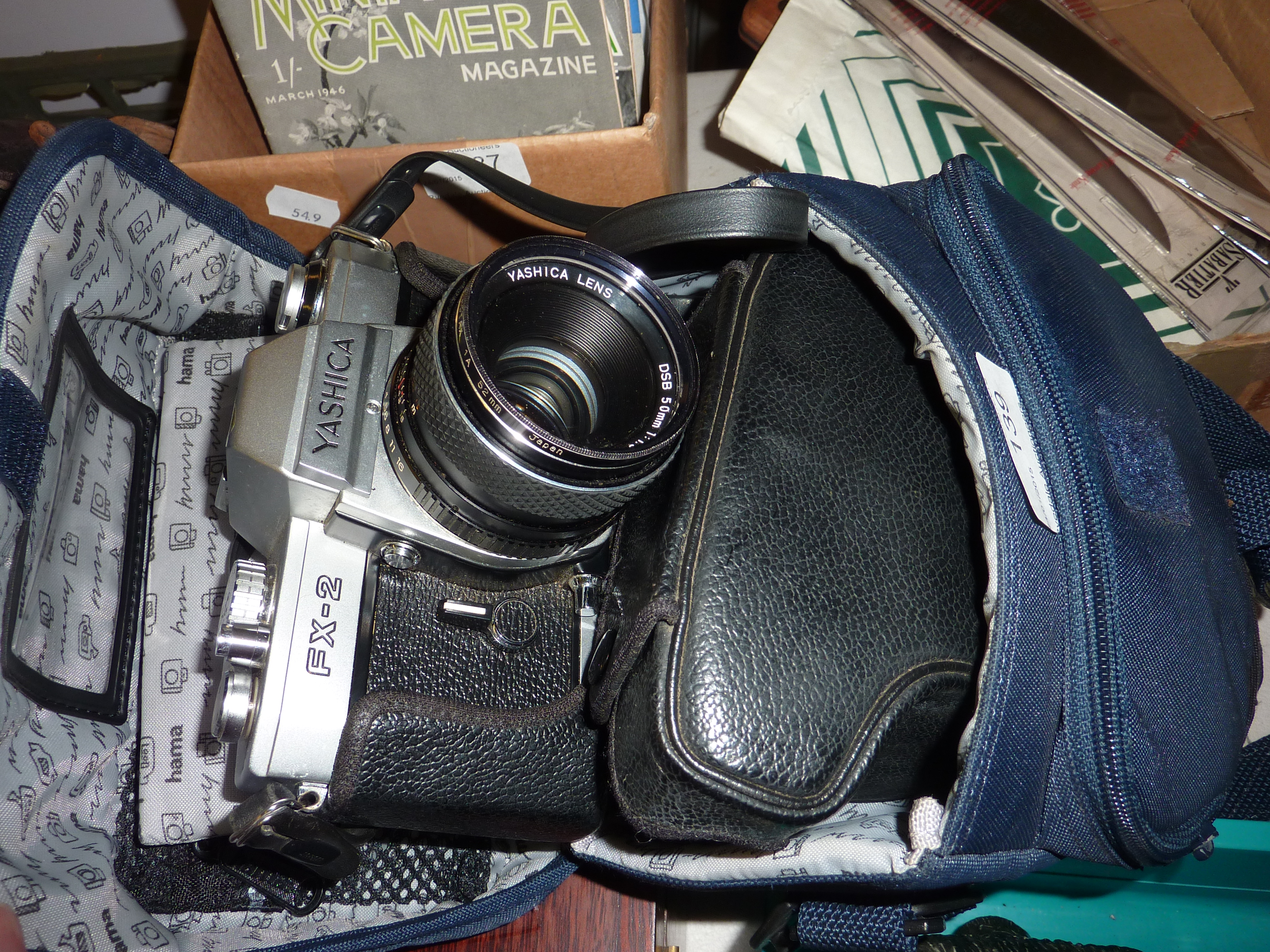 Yashica FX2 camera, bag etc
