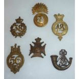 6 Shako badges inc 56nd Light Infantry,