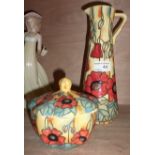 Old Tupton Ware jug and lidded trinket pot in poppy pattern