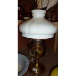 Famos paraffin lamp converted to electric with opaque glass shade