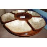 Carved wood Lazy Susan with 5 dishes