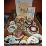 Box of misc ceramics inc Limoge plates, Royal Doulton Bunnykins breakfast bowl, baby book, trinket