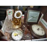 2 wood framed barometers, torsion clock etc