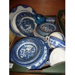 Box of blue and white crockery