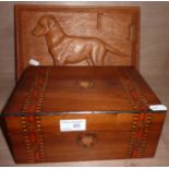 Inlaid sewing box and carved wood panel