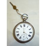 Chester silver hallmarked cased pocket watch with white enamle dial and secondary dial by Thos.