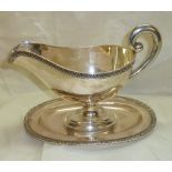 Large Austrian silver sauce boat with fixed base