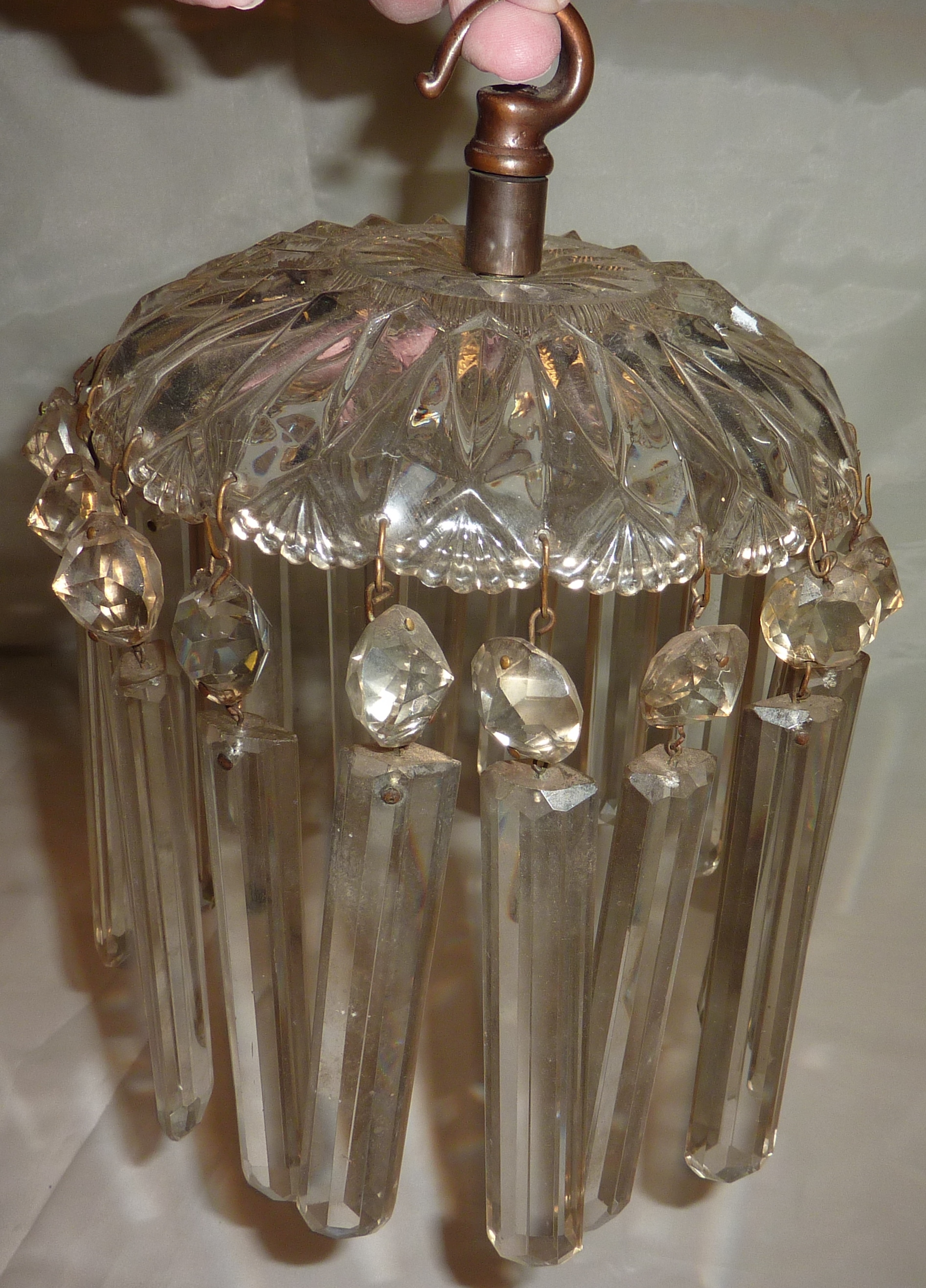 19th/20thC glass hanging light shade with pendants