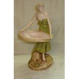 Large Royal Dux figure of a classical semi clad lady with large shell height 45cm (No1128)