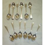 Set of six London 1886 hallmarked fiddle pattern teaspoons and another set of six Birmingham 1938