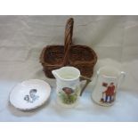 Royal Worcester bullfinch cream jug (hairline crack to spout), Goss RN38660 jug and a John Lennon