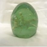 Victorian green glass dump with inset profile of a mounted horse (height 14cm)