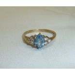 Boxed 9ct gold aquamarine and diamond ring