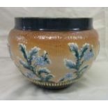 Large Doulton Lambeth jardiniere with floral detail embossed marks to the base No.7609 (19cm high,