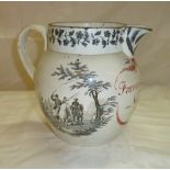 Early 19thC transfer print jug with hunting scenes and inscribed 'Francis Dey Newark 1818' (height