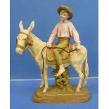 Large Royal Dux figural group of a boy on the back of a donkey height 38cm (No19894)