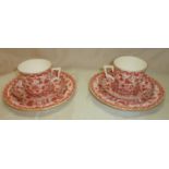 Pair Royal Crown Derby 'Wilmot' cup saucer & side plate trios with registration marks to the base